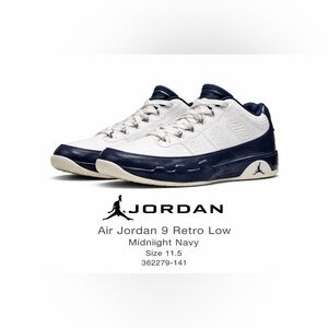 Air Jordan 9 Retro Low Midnight Navy White Sneakers Mens 11.5 362279-141
